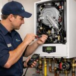 Detailed view of boiler components and connections